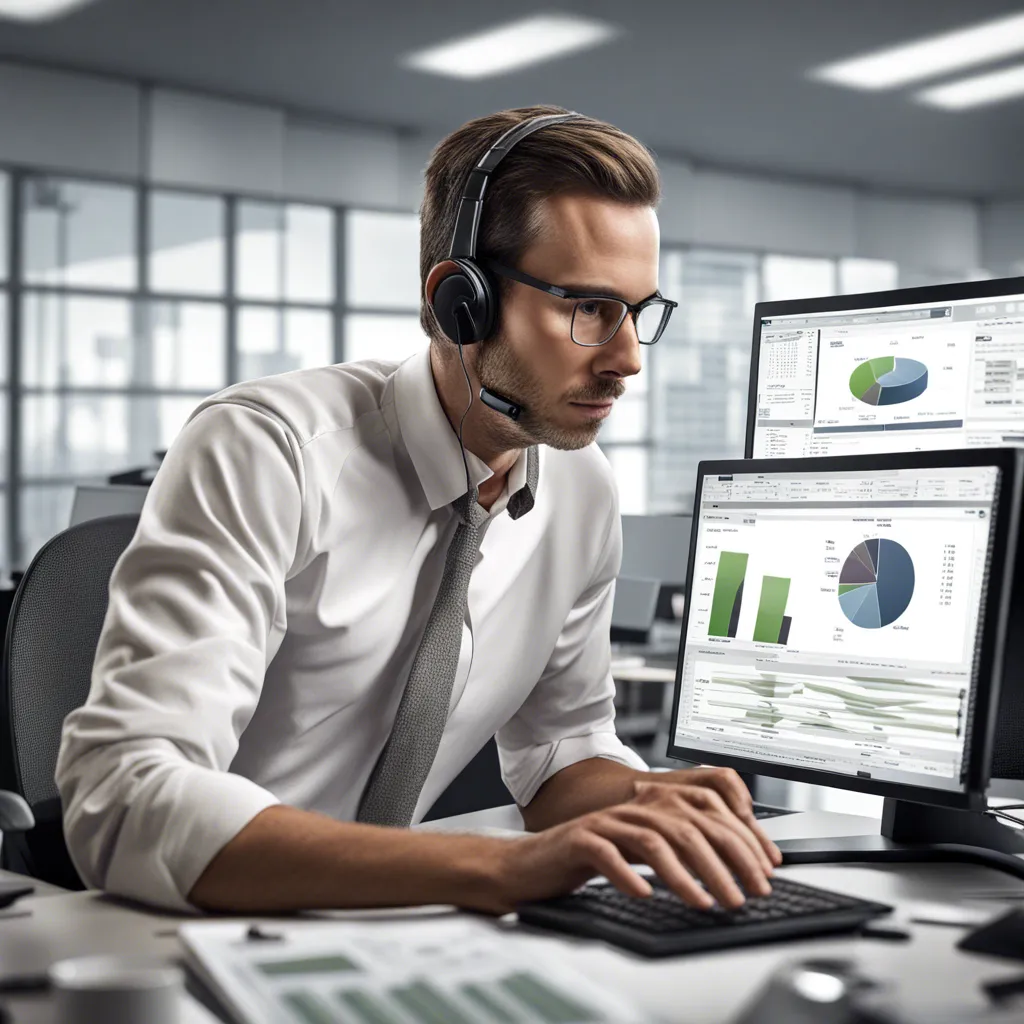 An SEO specialist working at a desk with graphs and charts displayed on the computer screen. The graphs and charts show various SEO metrics and analytics, illustrating the process of optimizing a website's performance. The workspace is organized, with additional tools and notes nearby, emphasizing the analytical and strategic nature of SEO work. This image represents the diligent efforts involved in improving search engine rankings and online visibility.